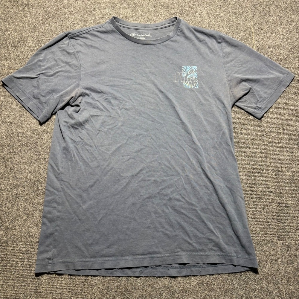 Travis Mathew Mens Graphic T-Shirt Blue Gray Palm Leaf Logo Size M FLAW